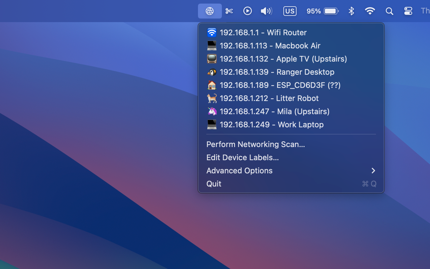 Screenshot of LanMenuBar